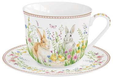 Easy Life EAST1182 - Happy Easter, Tasse mit Untertasse, 370 ml