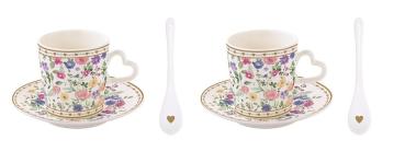 Easy Life MAMO3107 - Mon Amour Espressotasse m. Untertasse u. Löffel , 2er SET