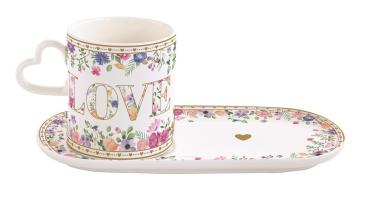 Easy Life MAMO3114 - Mon Amour Tasse m. Untertasse m. Herzhenkel, 320 ml