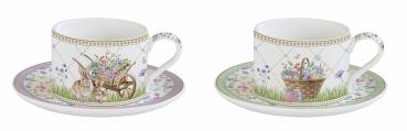 Easy Life SPBL0132 - Spring Bloom Tassen mit Untertassen, 2er SET, 240 ml