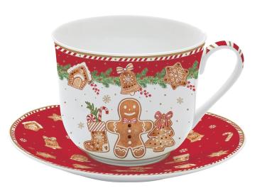 EasyLife FANG1454 - Fancy Gingerbread Jumbotasse mit Untertasse, -400 ml-