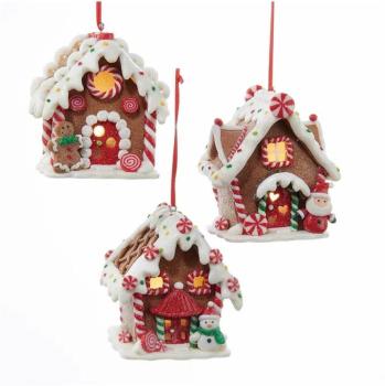Kurt Adler D2881 - Gingerbread LED Lebkuchenhaus 3,5" -3er SET- ca. 9 cm groß