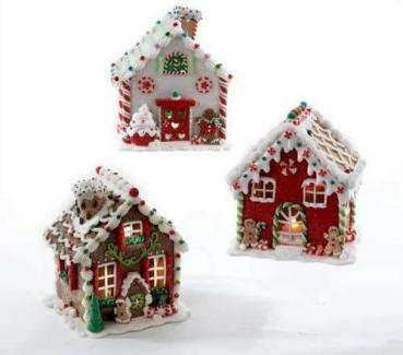 Kurt Adler D1570 - Gingerbread LED-Häuser Lebkuchenmotiv, 15,2 cm, -3er SET-