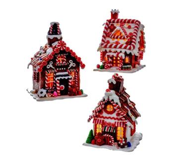 Kurt Adler D3168 - Gingerbread LED Lebkuchenhaus 8,0" -3er SET- Höhe ca. 21 cm