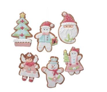 Kurt Adler D3383 - Gingerbread Pastel Cookie Ornaments -6er SET- 5" (13 cm)