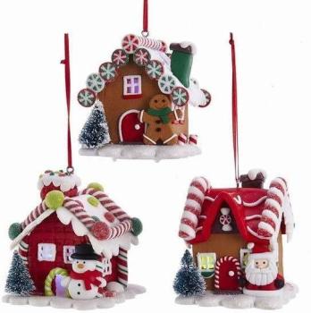 Kurt Adler D3619 - Gingerbread LED Lebkuchenhaus -3er SET- , ca. 7,6 cm