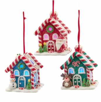 Kurt Adler D3866 - LED Gingerbread Candy House Ornaments -3er SET-, 2,36" (6 cm)