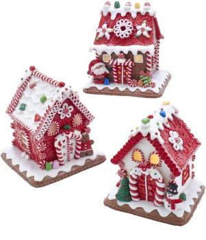 Kurt Adler GBJ0004 -LED Lebkuchenhäuser, rot, -3er SET- Größe 16 cm