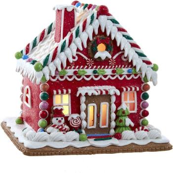 Kurt Adler GBJ0030 - LED Lebkuchenhaus rot, Größe 22,9 cm