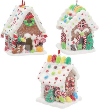 Kurt S. Adler D4043 - Lebkuchenhaus-Ornamente mit LED-Lichtern, 9,5 cm, 3er-SET
