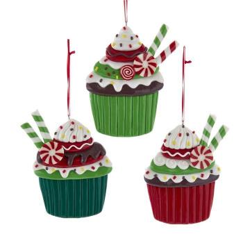 Kurt S. Adler D4157 - Claydough Red & Green Cupcake Orn., 5" (13 cm), 2er SET