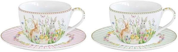 Easy Life EAST0922 - Happy Easter, 2er SET Tassen mit Untertassen, 240 ml