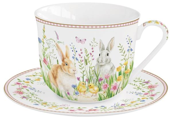 Easy Life EAST1182 - Happy Easter, Tasse mit Untertasse, 370 ml