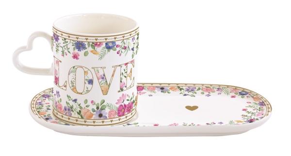 Easy Life MAMO3114 - Mon Amour Tasse m. Untertasse m. Herzhenkel, 320 ml