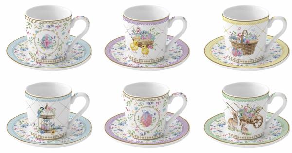 Easy Life SPBL0126 - Spring Bloom Espressotassen m. Untertassen, 6er SET, 100 ml