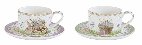 Easy Life SPBL0132 - Spring Bloom Tassen mit Untertassen, 2er SET, 240 ml