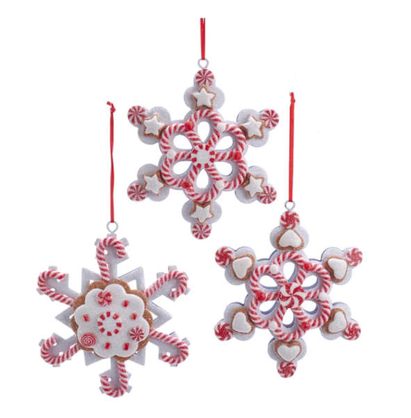 Kurt Adler D3620 - Gingerbread Pfefferminz Schneeflocken -3er SET-