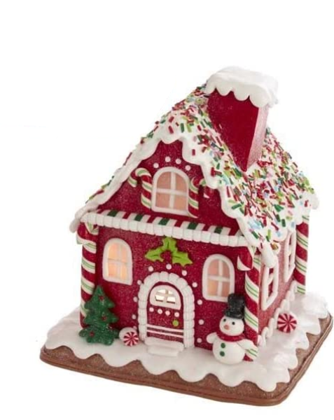 Kurt Adler GBJ0014-3 - LED Lebkuchenhaus mehrfarbig, 18cm (Snowman a.d. Haustür)