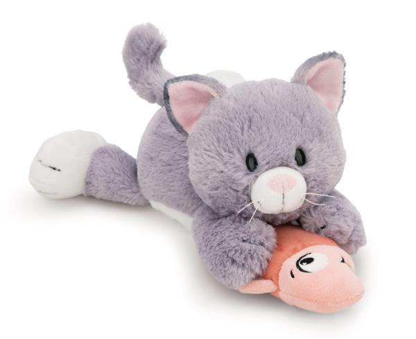 NICI 62153 - Kuscheltier Katze grau & Fisch, 30 cm